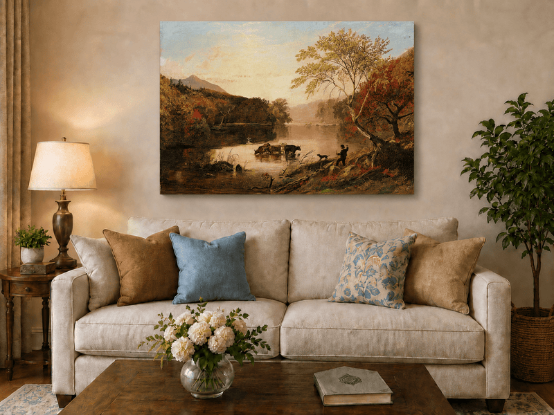 Peinture à l'huile de paysage - Gouffre rocheux spectaculaire avec personnages