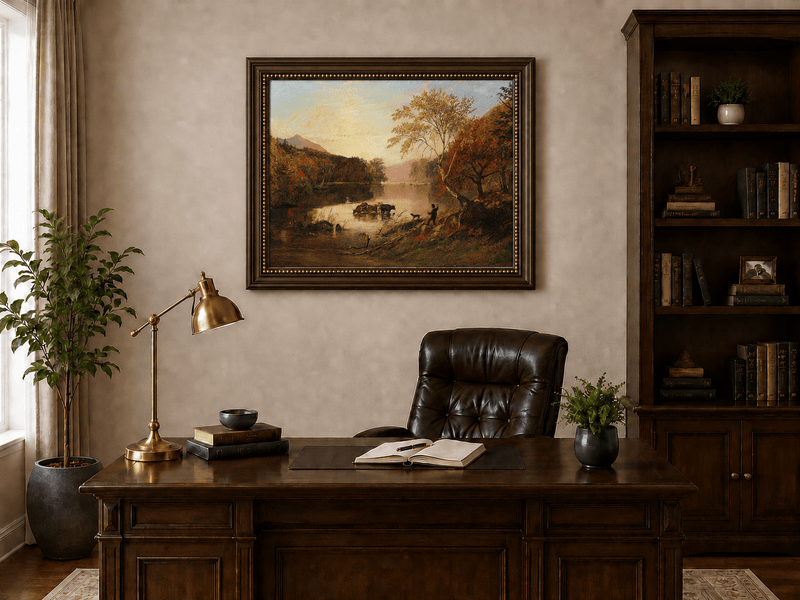 Peinture à l'huile de paysage - Gouffre rocheux spectaculaire avec personnages