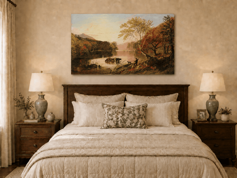 Peinture à l'huile de paysage - Gouffre rocheux spectaculaire avec personnages