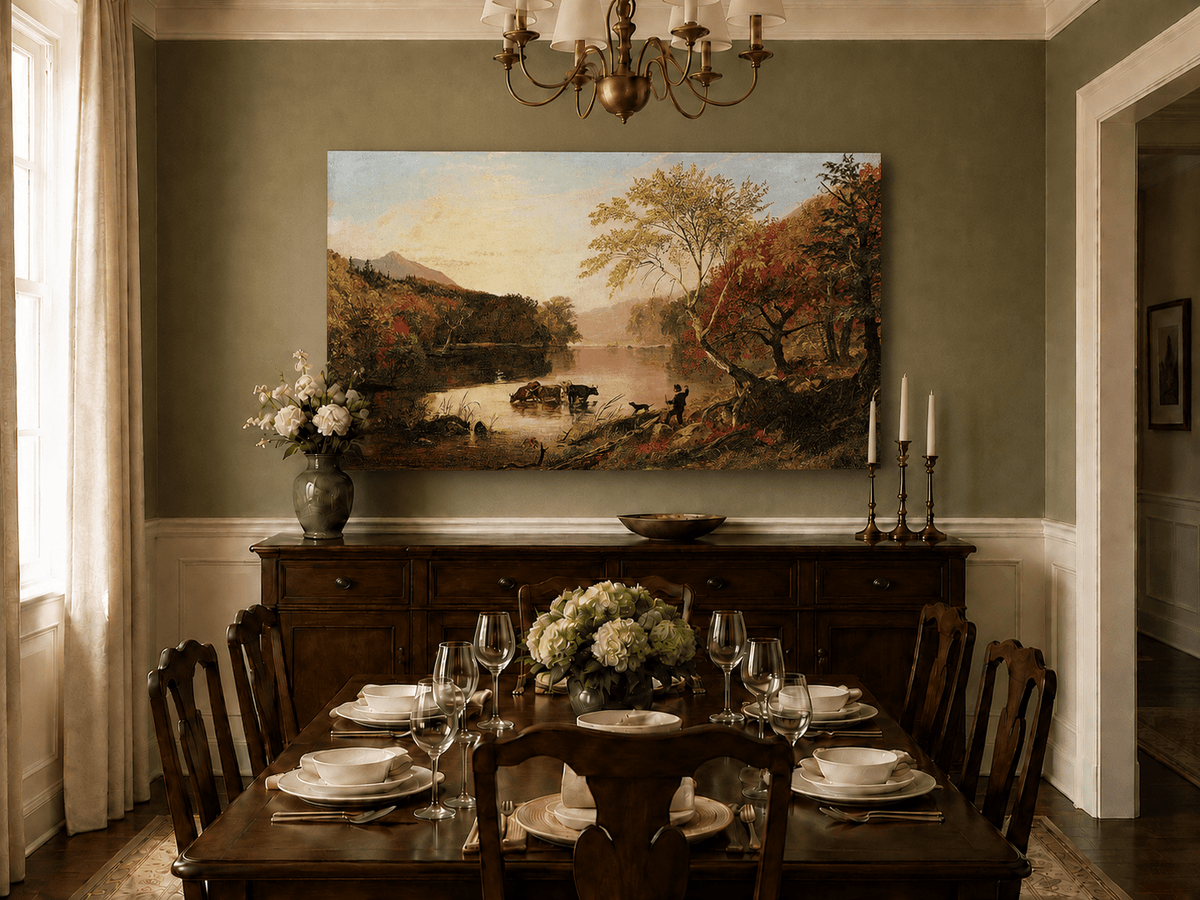 Peinture à l'huile de paysage - Gouffre rocheux spectaculaire avec personnages