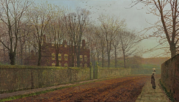 Hand-painted autumn road by the walled manor house landscape oil painting on canvas