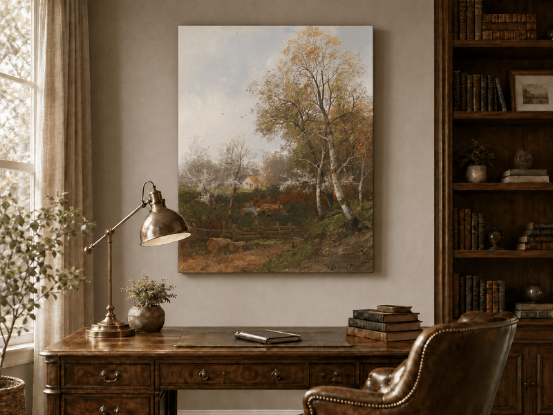 Peinture à l'huile de paysage - Campagne et chaumière d'automne