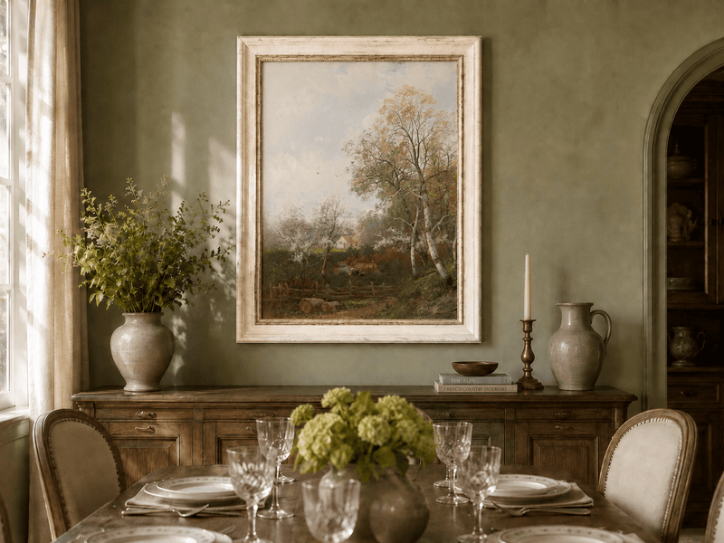 Peinture à l'huile de paysage - Campagne et chaumière d'automne