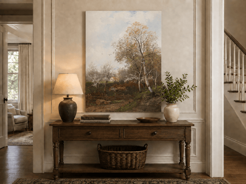 Peinture à l'huile de paysage - Campagne et chaumière d'automne