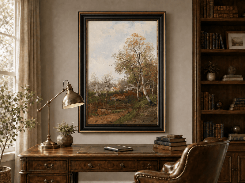 Peinture à l'huile de paysage - Campagne et chaumière d'automne