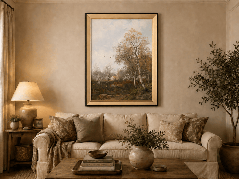 Peinture à l'huile de paysage - Campagne et chaumière d'automne