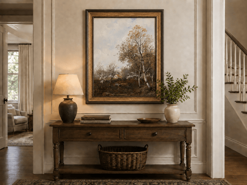 Peinture à l'huile de paysage - Campagne et chaumière d'automne