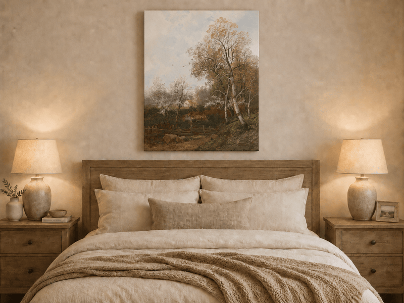 Peinture à l'huile de paysage - Campagne et chaumière d'automne