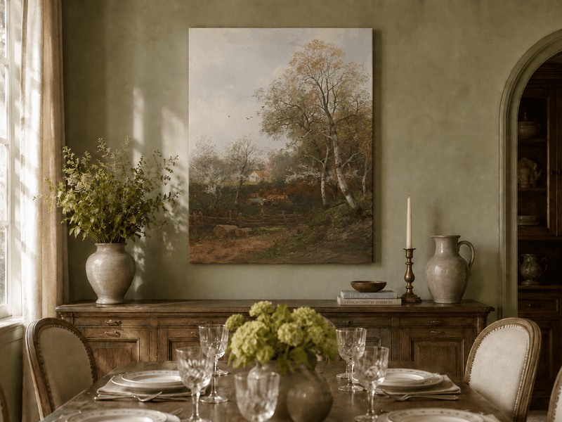 Peinture à l'huile de paysage - Campagne et chaumière d'automne