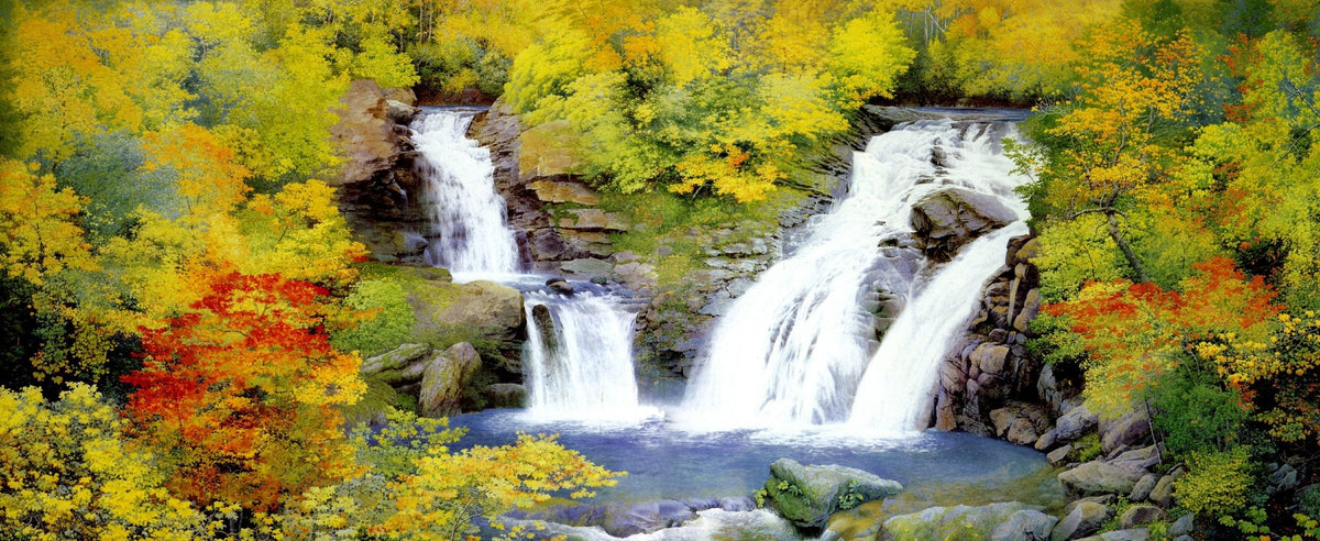 Landscape Oil Painting - Autumn waterfall & fall foliage, stream scene - Oil Painting Haven