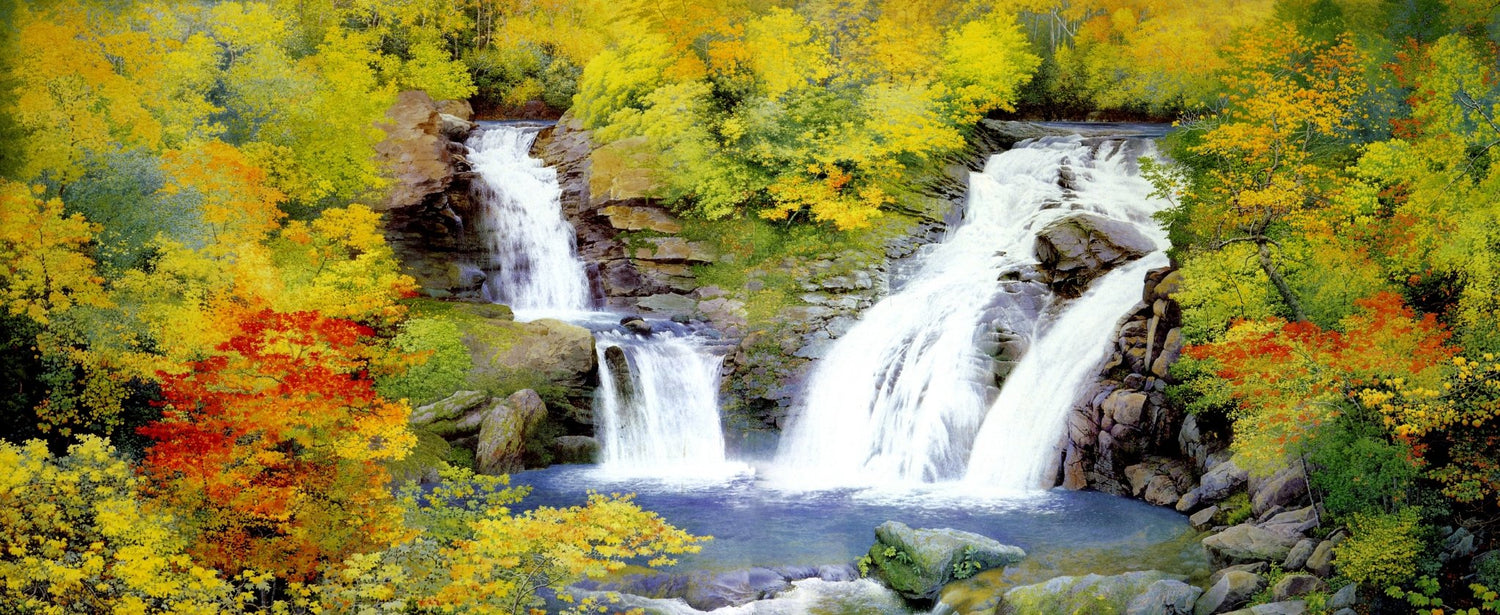 Landscape Oil Painting - Autumn waterfall & fall foliage, stream scene - Oil Painting Haven