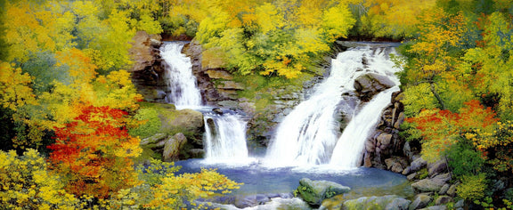 Landscape Oil Painting - Autumn waterfall & fall foliage, stream scene - Oil Painting Haven