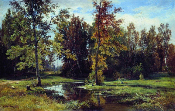 Landscape Oil Painting - Autumn Woodland Pond with Reflections - Oil Painting Haven