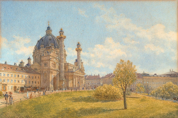 Hand-painted baroque cathedral and city park view landscape oil painting on canvas