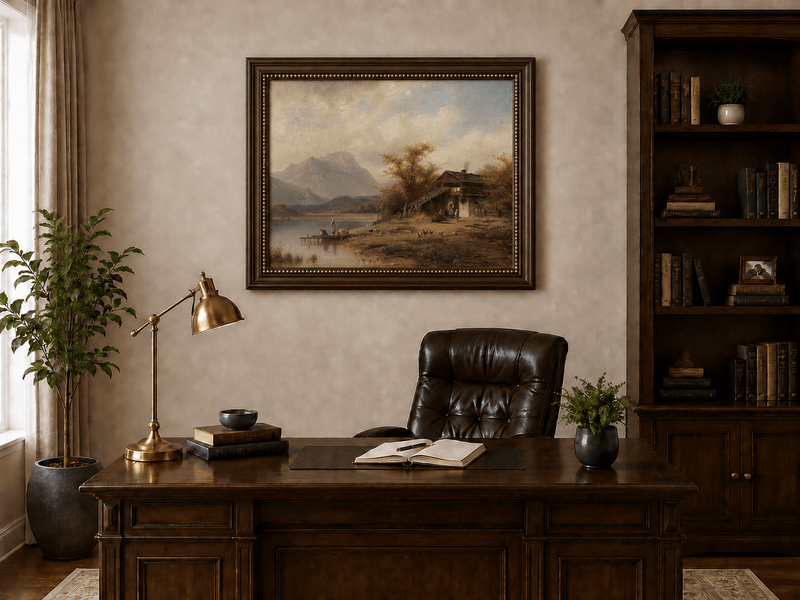 Landscape Oil Painting - Bavarian Lake Cottage and Laundry Day