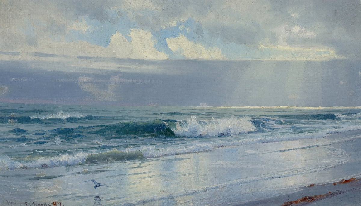 Landscape Oil Painting - Beach, Crashing Waves & Cloud, Seaside Skies - Oil Painting Haven