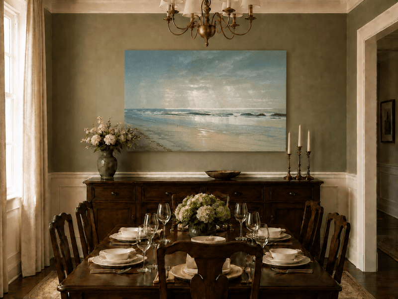 Landscape Oil Painting - Beach, Gentle Waves, Soft Sky & Distant