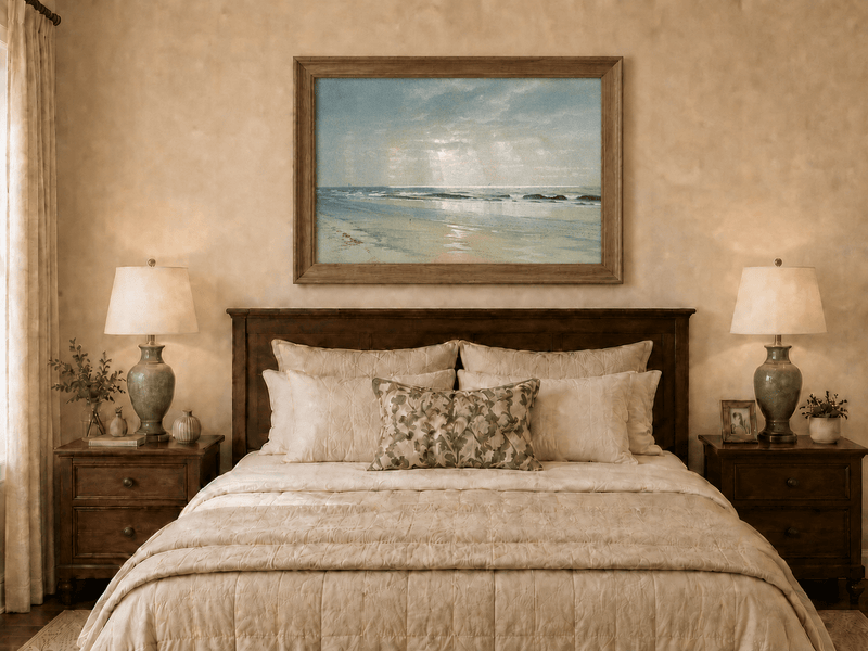 Landscape Oil Painting - Beach, Gentle Waves, Soft Sky & Distant