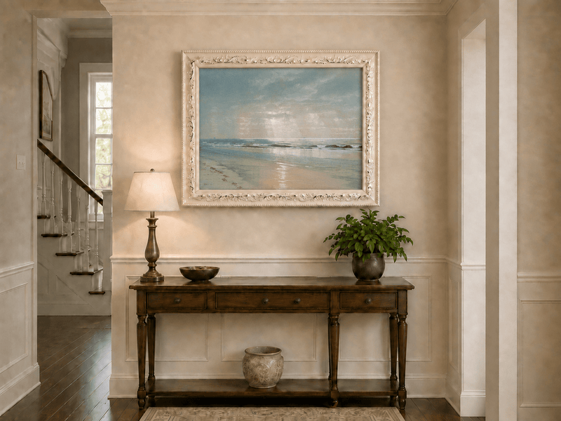 Landscape Oil Painting - Beach, Gentle Waves, Soft Sky & Distant