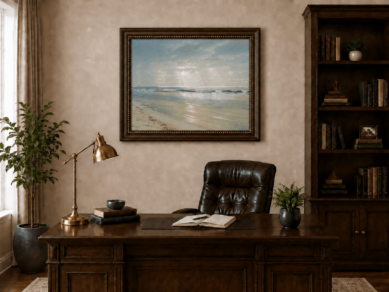 Landscape Oil Painting - Beach, Gentle Waves, Soft Sky & Distant