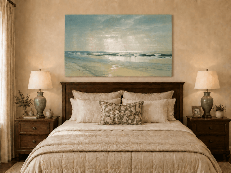 Landscape Oil Painting - Beach, Gentle Waves, Soft Sky & Distant