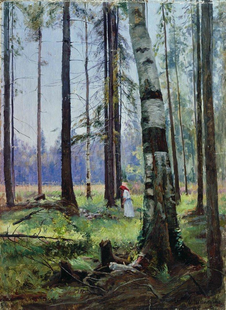 Hand-painted birch forest scene with lone figure landscape oil painting on canvas