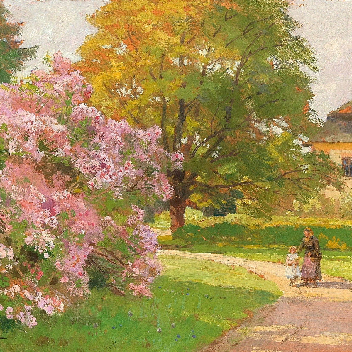 Landscape Oil Painting - Blooming Garden Path and Cottage Scene - Oil Painting Haven