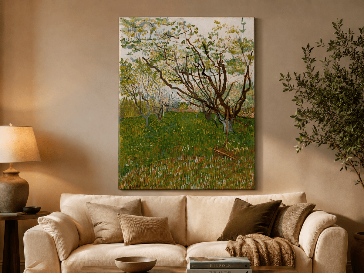 Landscape Oil Painting - Blooming Orchard Trees in Spring Field