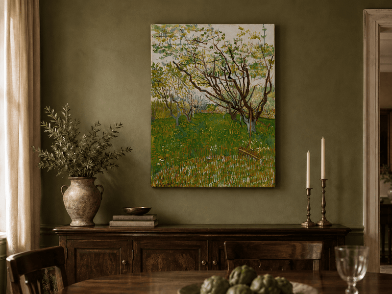 Landscape Oil Painting - Blooming Orchard Trees in Spring Field