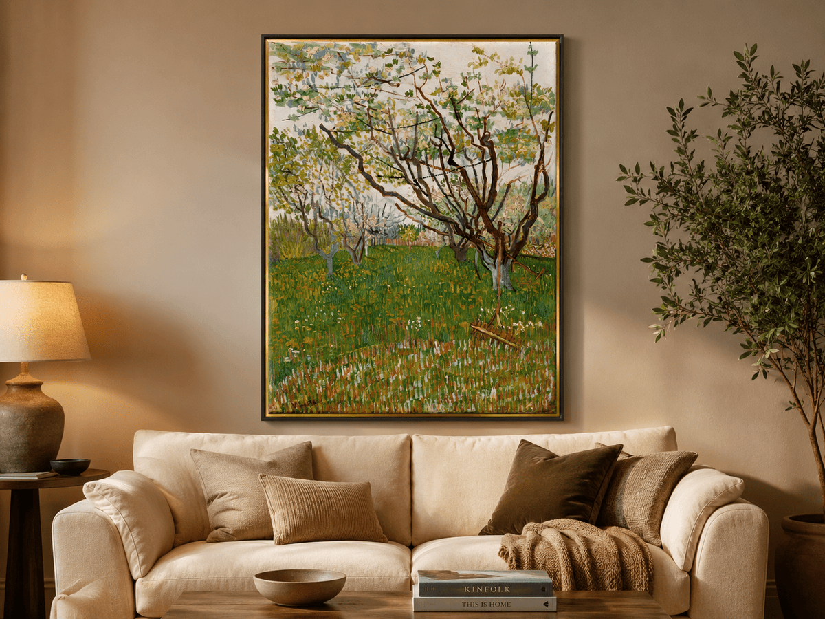 Landscape Oil Painting - Blooming Orchard Trees in Spring Field