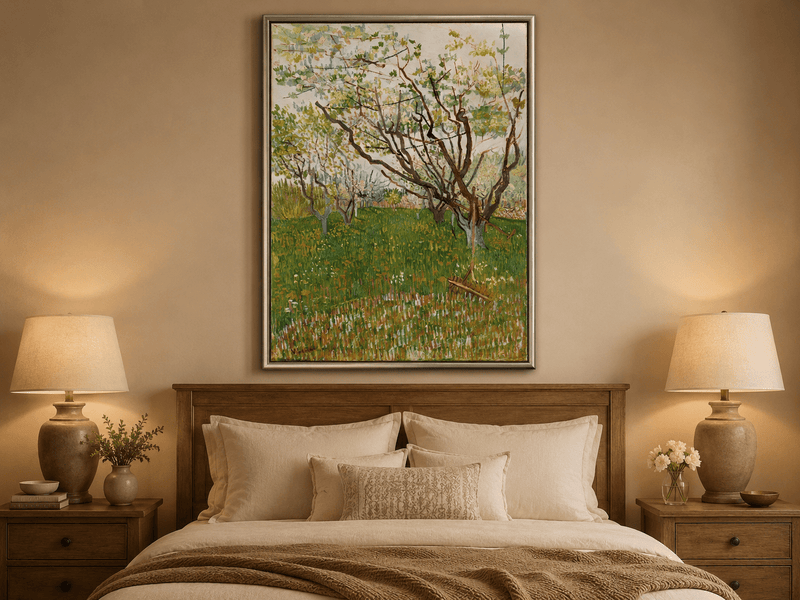 Landscape Oil Painting - Blooming Orchard Trees in Spring Field