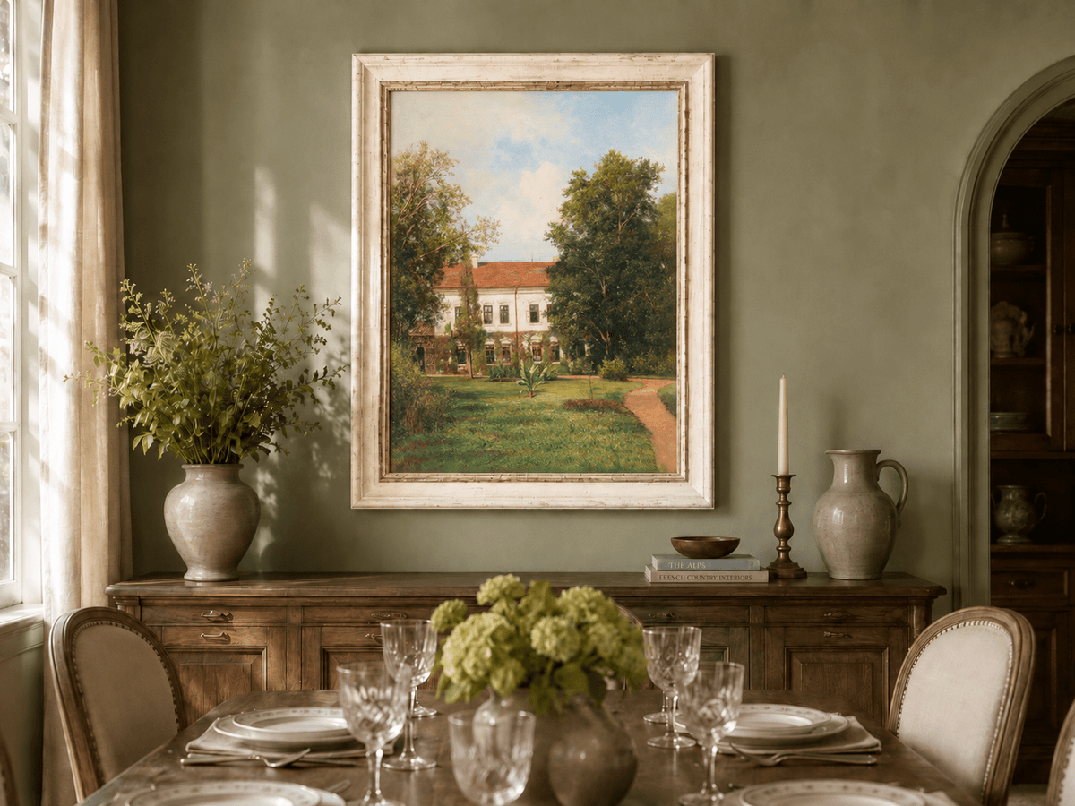 Peinture à l'huile de paysage - Rivière printanière avec pêcheur et arbres