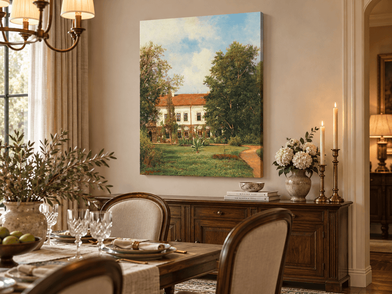 Peinture à l'huile de paysage - Rivière printanière avec pêcheur et arbres