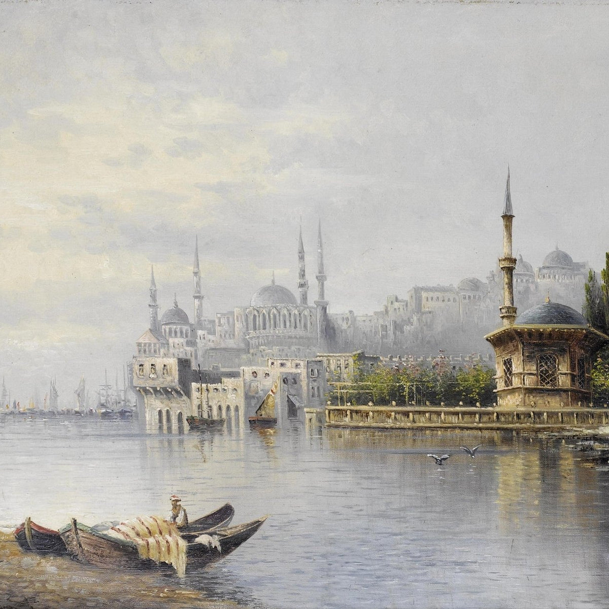 Landscape Oil Painting - Bosphorus River cityscape & mosques, minarets - Oil Painting Haven