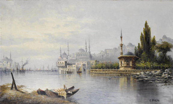 Landscape Oil Painting - Bosphorus River cityscape & mosques, minarets - Oil Painting Haven
