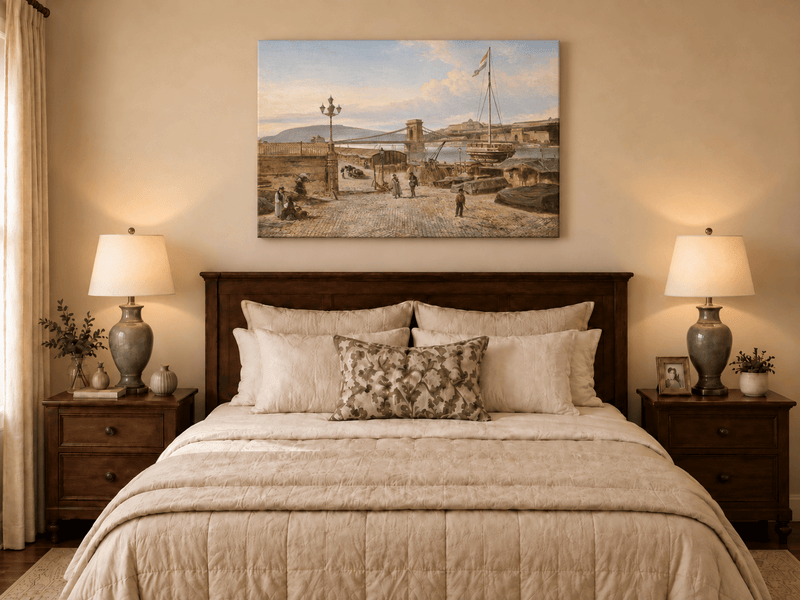 Landscape Oil Painting - Budapest Port: Chain Bridge, Castle Hill