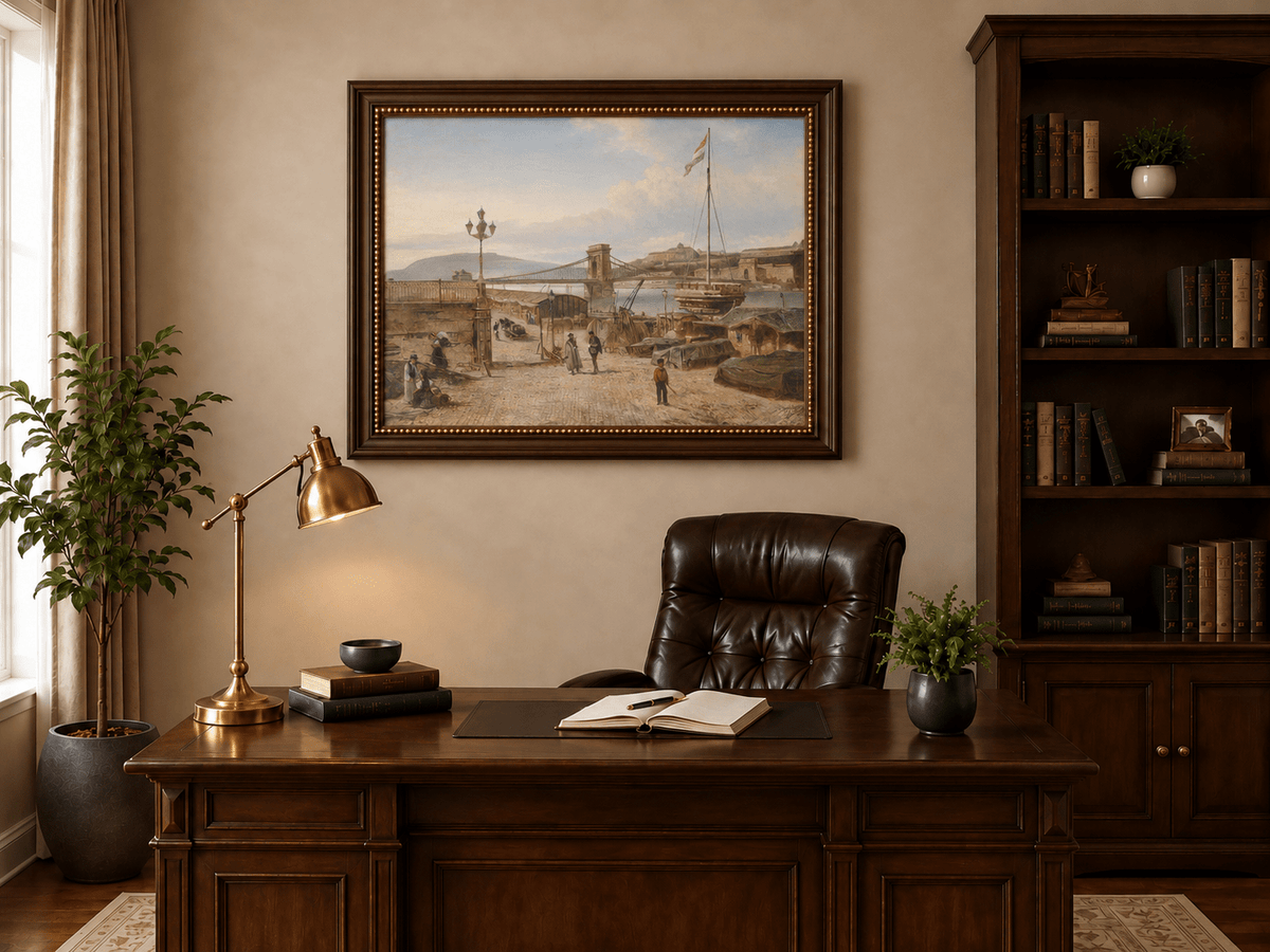 Landscape Oil Painting - Budapest Port: Chain Bridge, Castle Hill