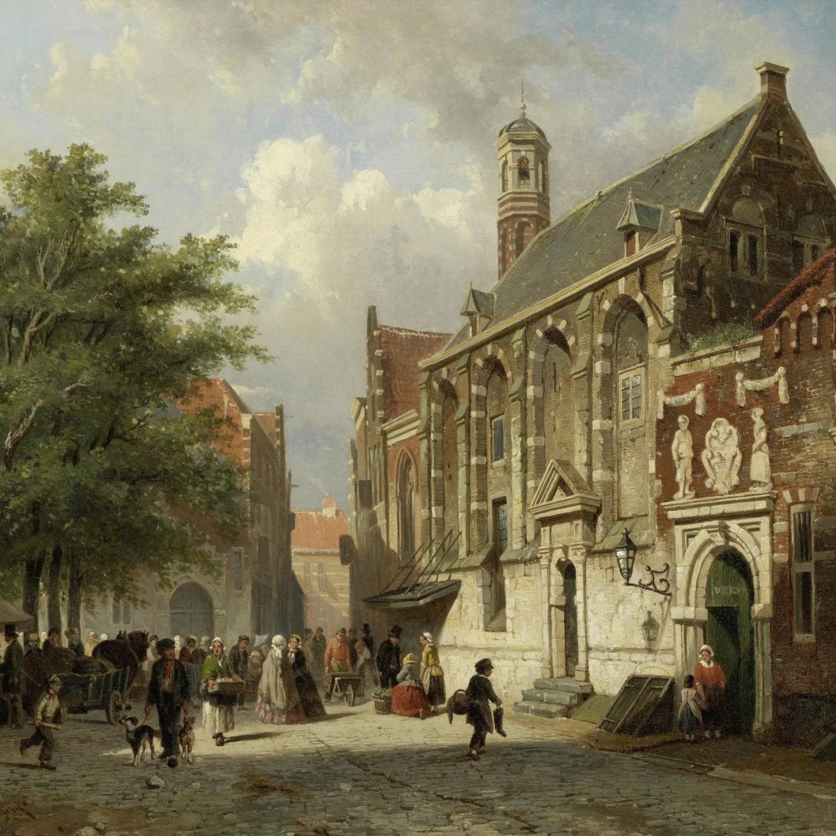 Landscape Oil Painting - Busy Street with Historic Buildings - Oil Painting Haven