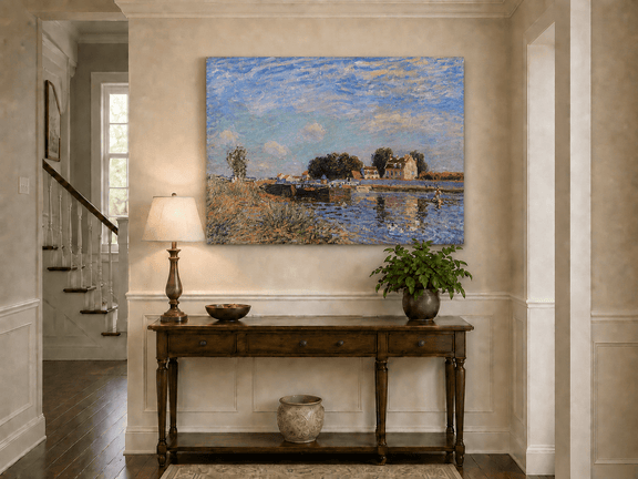 Canal bridge landscape painting shown as decorative oil wall art.