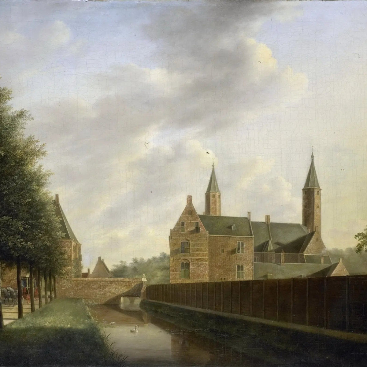 Landscape Oil Painting - Canal Scene with Historic Buildings Wall Art - Oil Painting Haven