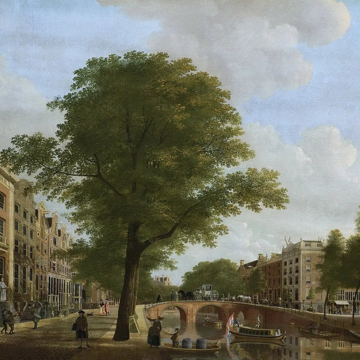 Landscape Oil Painting - Canal Scene with Urban Buildings and Figures - Oil Painting Haven