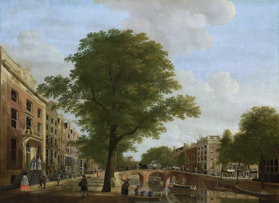 Landscape Oil Painting - Canal Scene with Urban Buildings and Figures - Oil Painting Haven
