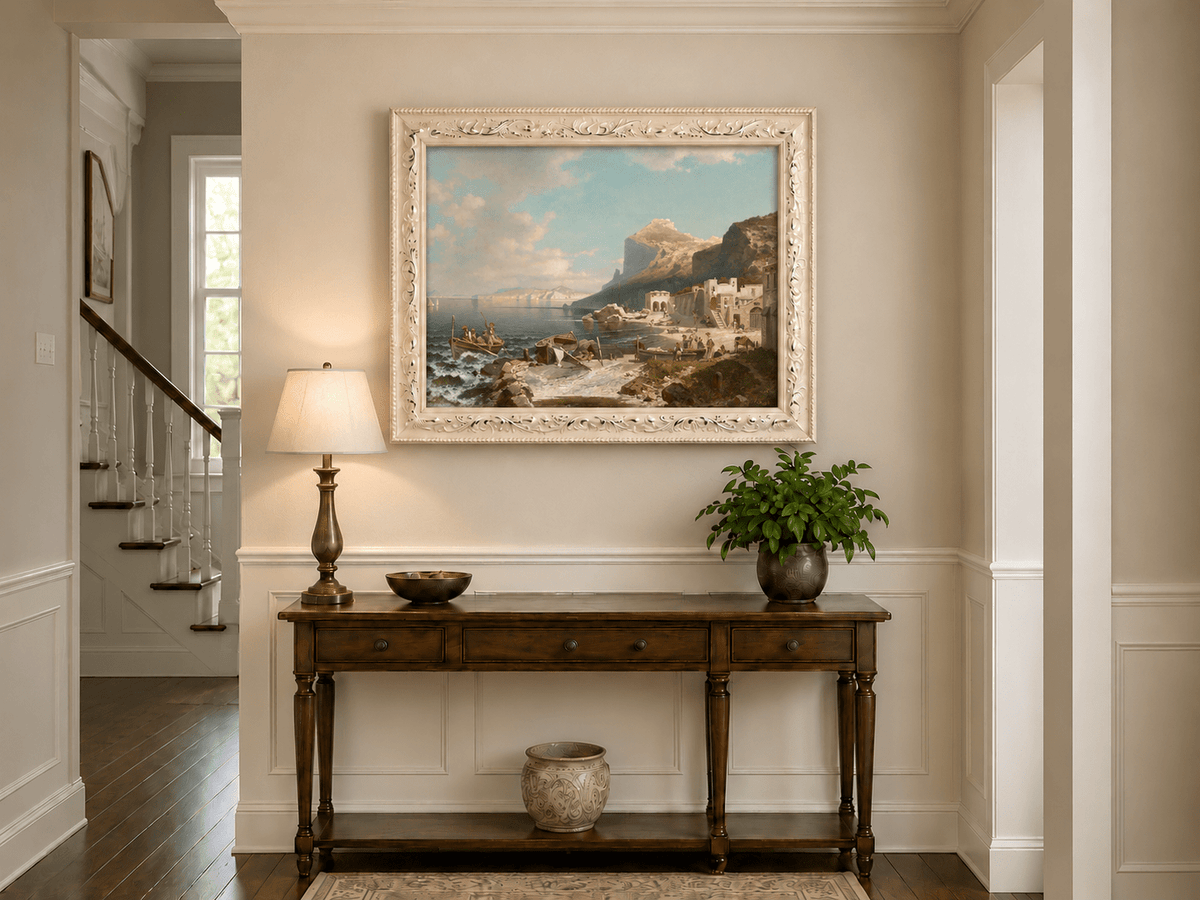 Landscape Oil Painting - Capri Coast Village with Fishing Boats