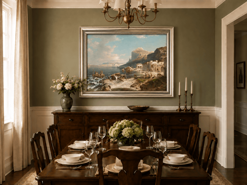 Landscape Oil Painting - Capri Coast Village with Fishing Boats