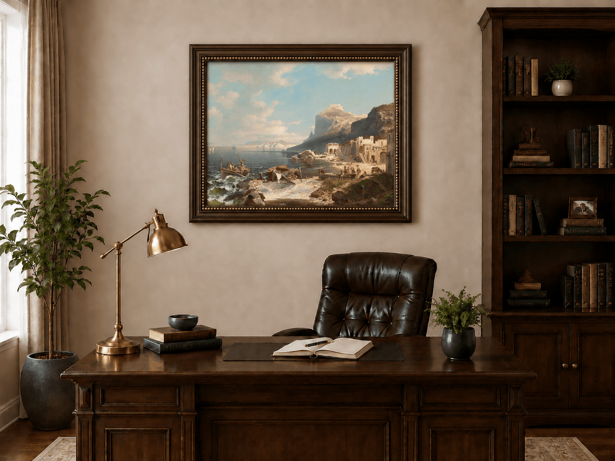 Landscape Oil Painting - Capri Coast Village with Fishing Boats