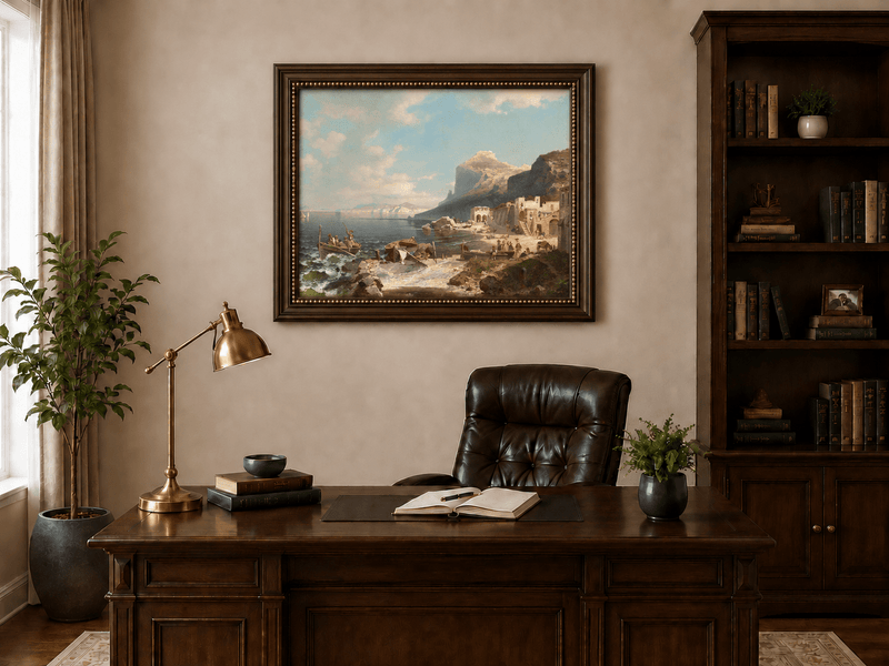 Landscape Oil Painting - Capri Coast Village with Fishing Boats