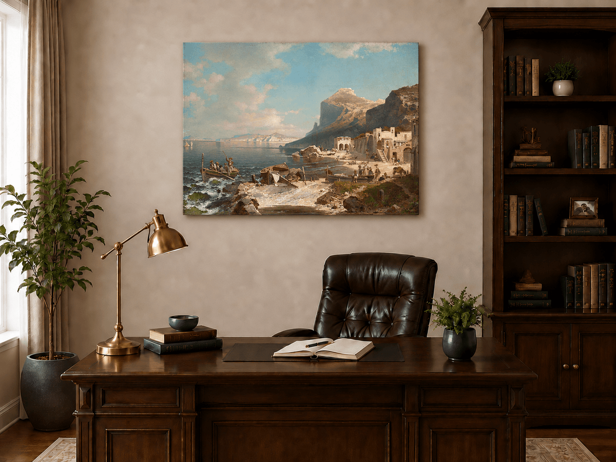 Landscape Oil Painting - Capri Coast Village with Fishing Boats