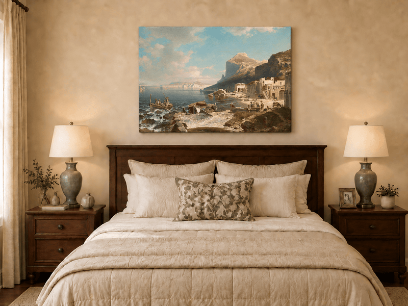 Landscape Oil Painting - Capri Coast Village with Fishing Boats