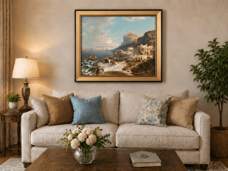 Landscape Oil Painting - Capri Coast Village with Fishing Boats