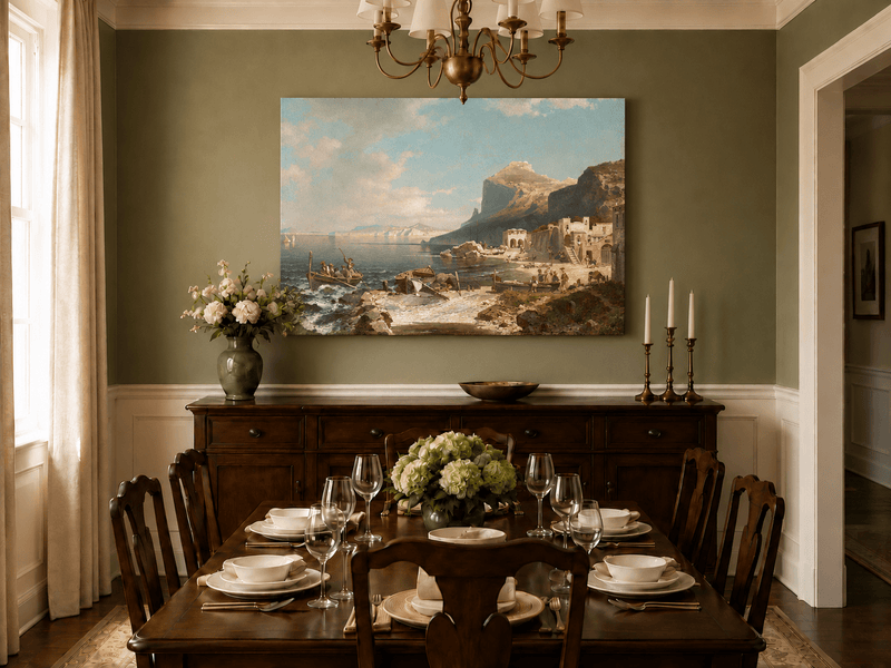 Landscape Oil Painting - Capri Coast Village with Fishing Boats